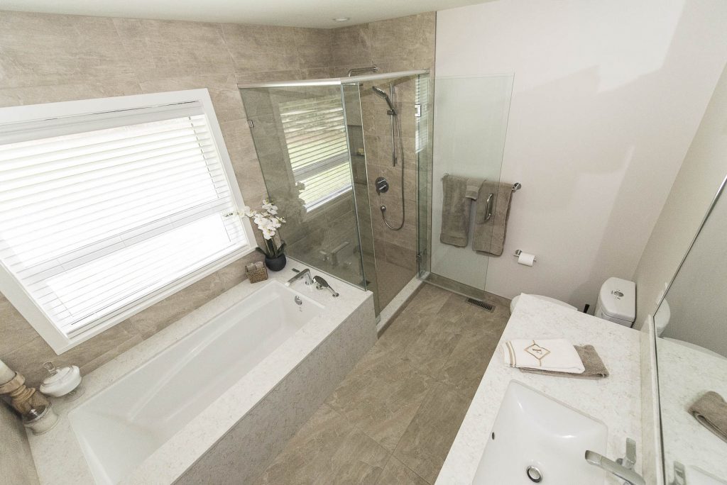 Taupe tiles in bathroom