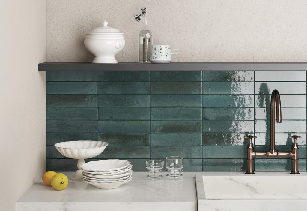 Kitchen backsplash in green